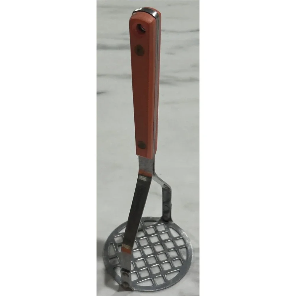 Vintage Potato Masher Stainless Stell Japan Pink Handle Country Kitchen Holiday